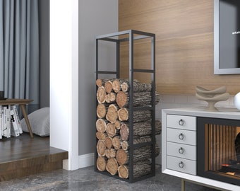Modern Metal Firewood Rack: Vertical Indoor Log Holder