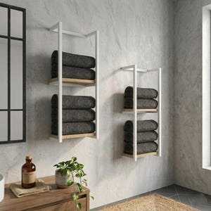 Minimalist bathroom towel storage rack with vertical design