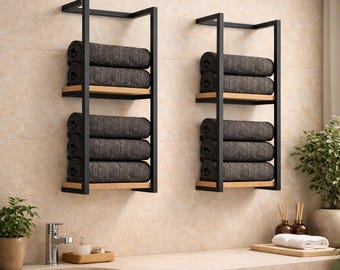 Sleek Wall Mounted Towel Holder, Metal Storage Rack for a Modern Bathroom