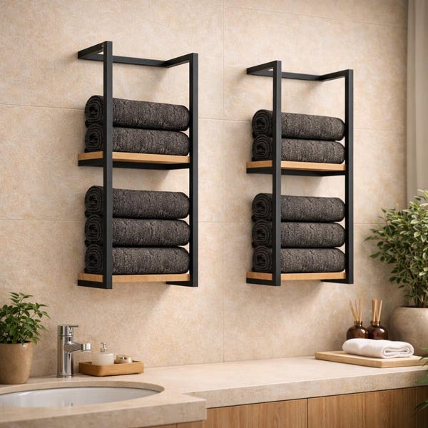 Sleek Wall Mounted Towel Holder, Metal Storage Rack for a Modern Bathroom