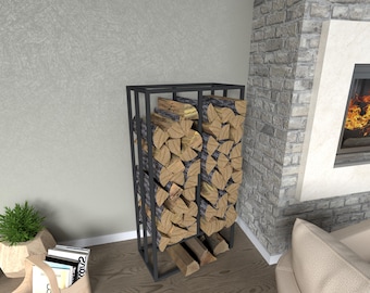 Modern Firewood Log Holder Indoor, Metal Fireplace Wood Rack