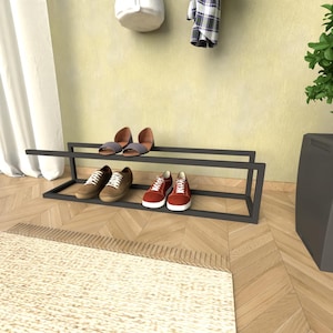 2-Tier Metal Shoe Rack, Modern Entryway Organizer