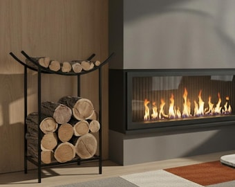 Curved Metal Firewood Stand, Stylish Minimalist Log Holder for Indoor Storage