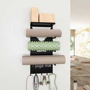 MM MELISEN Support de rangement pour tapis de yoga, chariot d'organisation pour studio de gym à domicile pour rouleau en mousse,support de rangement pour équipement de sport noir mobile avec roues