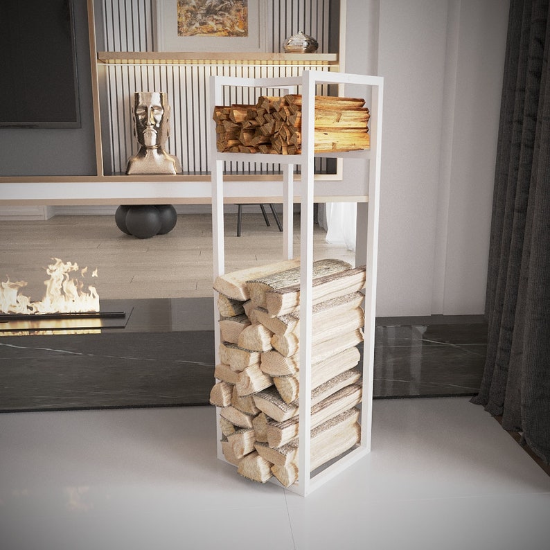 Modern Log Rack Modern Metal Firewood Rack: Vertical Log Storage for Living Room - Etsy