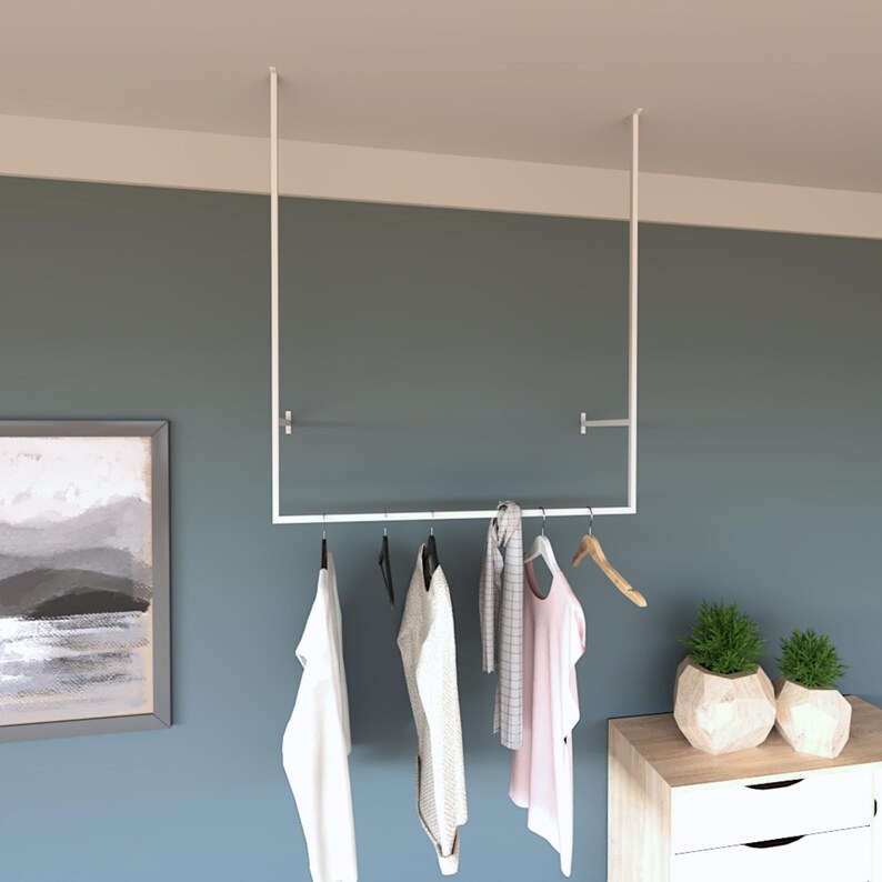 Industrial Ceiling Mounted Clothes Hanger Rack, Space Saving Garment ...