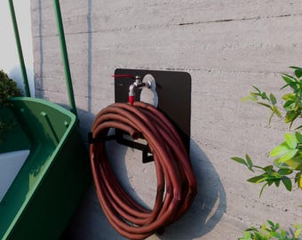 Metal Outdoor Hose Holder with Faucet Access, Wall Mount Heavy Duty Rack