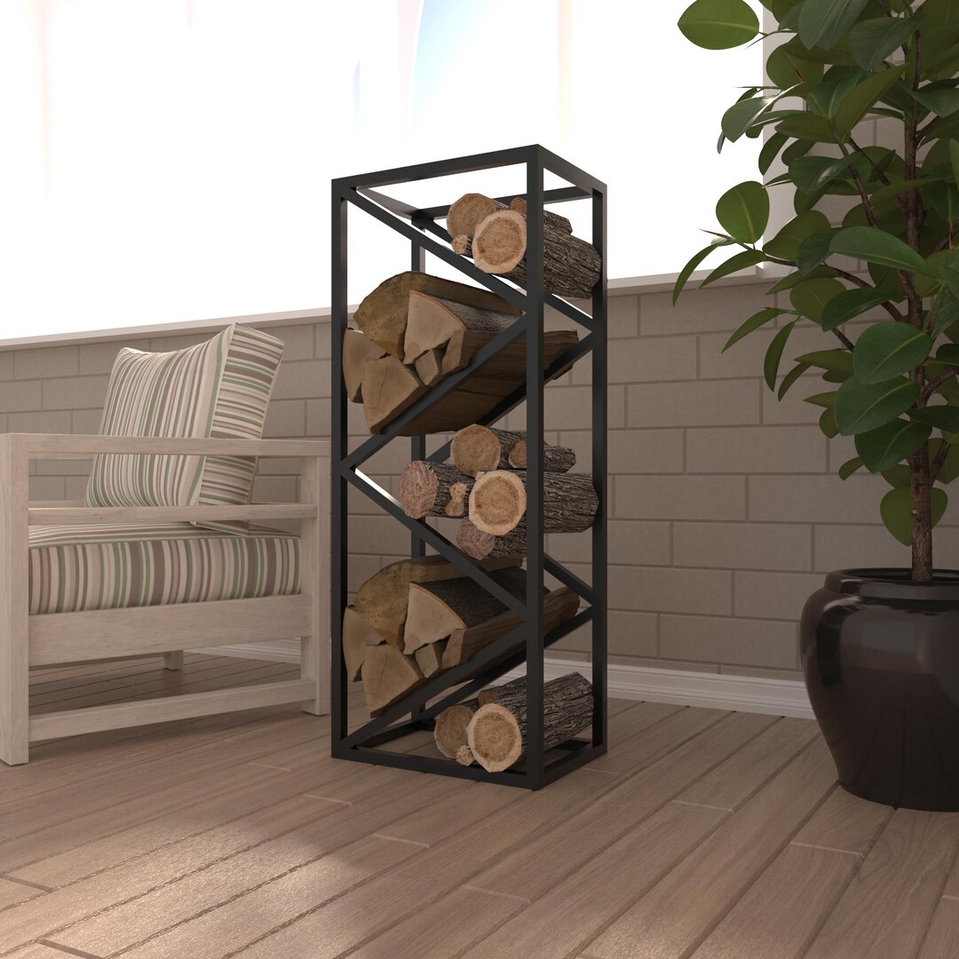 Log Rack Tower Modern Metal Firewood Rack, Vertical Log Holder, Hearth Decor - Etsy