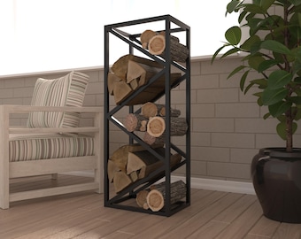 Modern Metal Firewood Rack, Vertical Log Holder, Hearth Decor