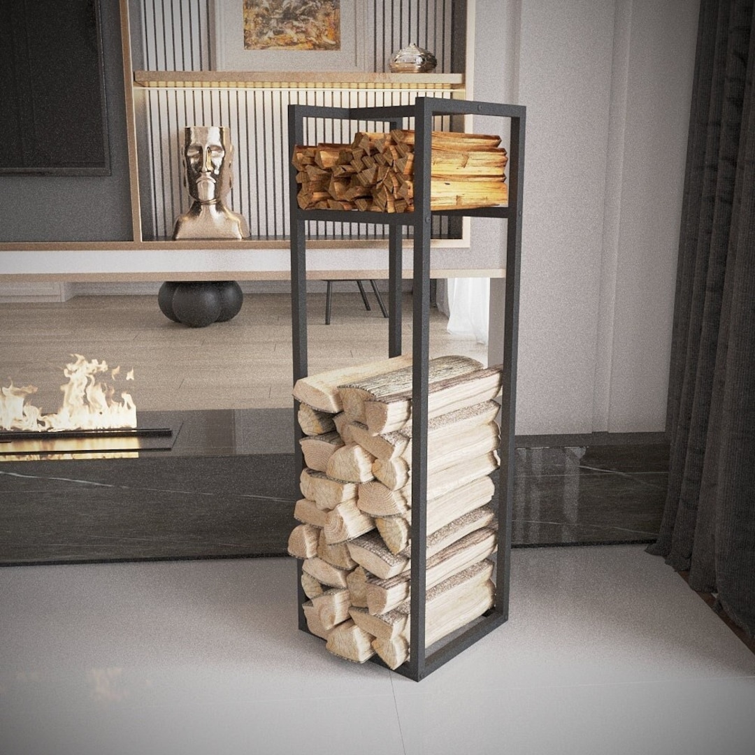 Log Rack Tower Modern Metal Firewood Rack: Vertical Log Storage for Living Room - Etsy