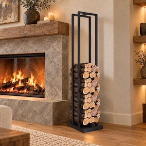 Porte-bûches haut en métal, étagère à bûches d'intérieur mince pour le rangement des cheminées modernes
