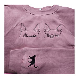 Custom Cat Ears Embroidered Sweatshirt w/sleeve cat silhouette