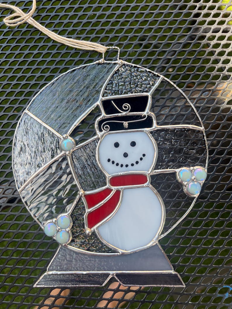 Stained Glass Snowman Snow Globe - Etsy