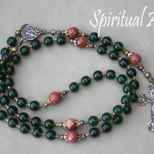 SALE!!  Dark Green Glass ~ Goldstone ~ Hand Cast Bronze ~ 5 Decade Catholic Rosary ~ Wire Strung ~ Heirloom Rosary SALE!!  R1