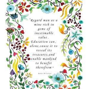 Bahai Quote Regard man as a mine rich in gems of inestimable value..... Baha'i Art Teachers AYY'AM_I_H'A GIFT image 1