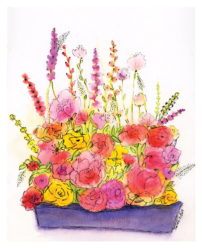 Print of floral wathercolor painting image 1
