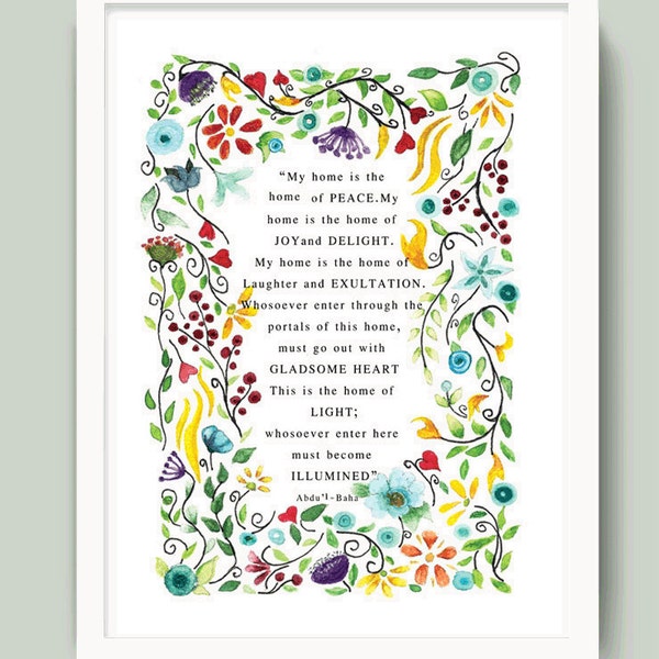 Bahai Quote" "My home is the home of peace. My home is the home of joy and delight....." "Baha'i Art Typography print  11 x 14 in