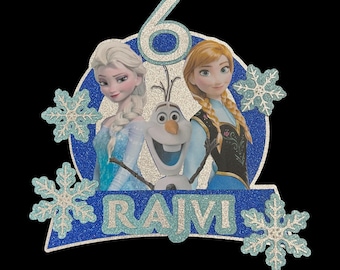 Personalised Frozen Elsa Anna Olaf Glitter Birthday Cake Topper