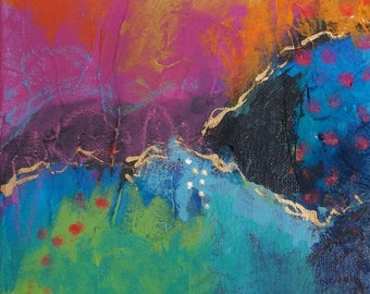 Colorful Small Mixed Media Abstract "Just A Thought Before I Go"