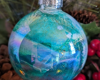 Green Christmas ornament poured paint 2 inch glass bulb