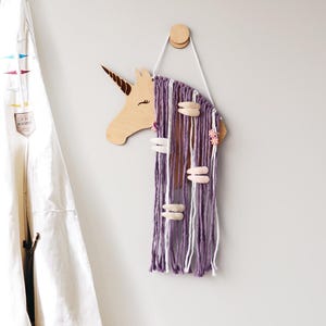 Unicorn Hair Bow Holder - wooden hair clip organizer for girls, wood decor, nursery wall decor, handmade boho gift, kids hanging storage
