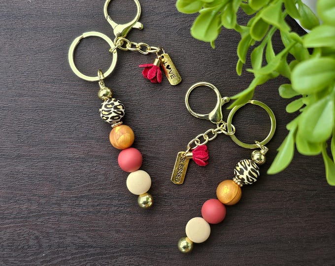 Featured listing image: Silicone Beaded Keychain, Lobster Clasp keychain, Leopard print,  keychain,Key Chain with hook,  Gift