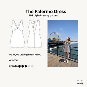 Digitales Schnittmuster Mini Sommerkleid mit V-Ausschnitt Rückenfrei Digital Sewing Pattern Summer Dress cut out v-neck  Größen XXS-XXL PDF
