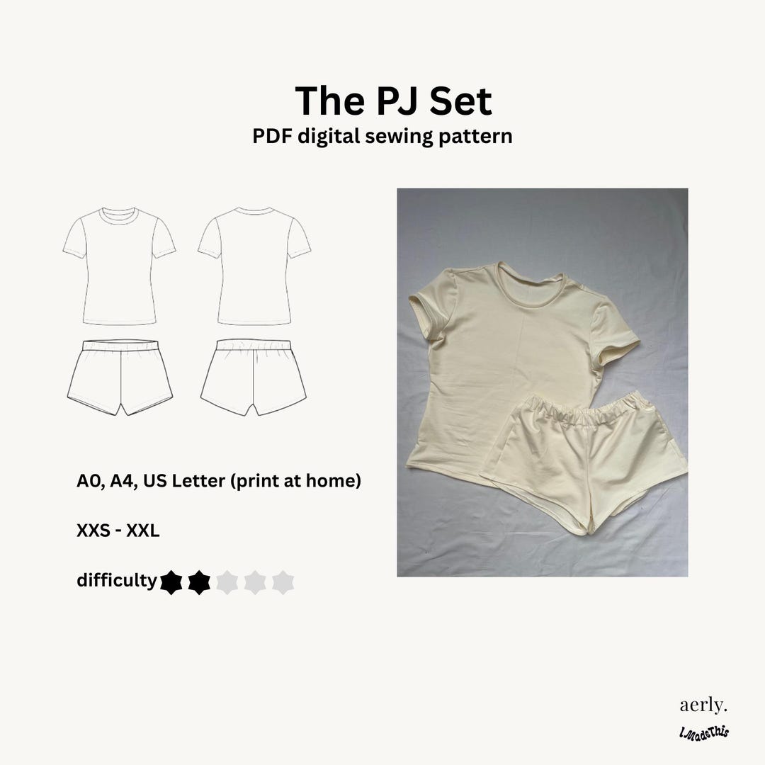 Digital Sewing Pattern for a Cute Pajama Set (short Mini Shorts and T ...