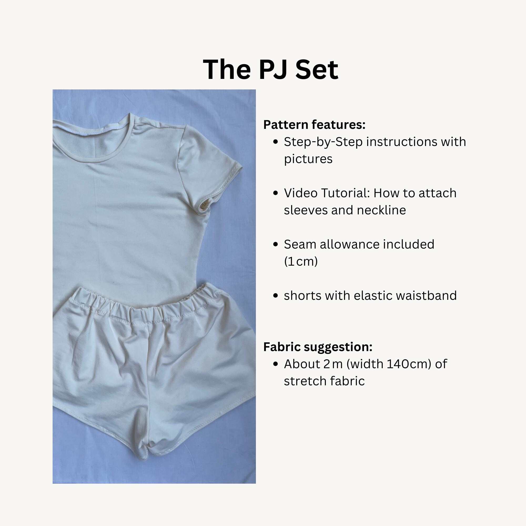 Digital Sewing Pattern for a Cute Pajama Set (short Mini Shorts and T ...