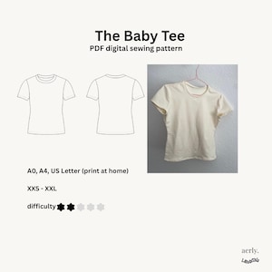 Digitales Schnittmuster T-Shirt Baby Tee Shirt figurbetont flattering kurzarm Digital Sewing Pattern Größen XXS-XXL PDF