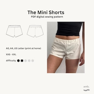 Digitales Schnittmuster Mini Shorts Pyjama Shorts Loungewear Digital Sewing Pattern cozy pants XXS-XXL PDF print at home with instructions