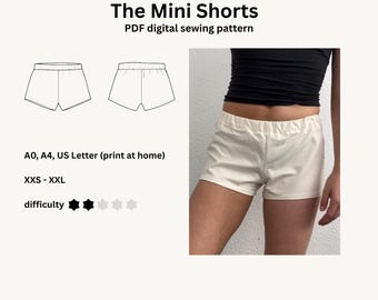 Digital Sewing Pattern Mini Shorts Pajama Shorts Loungewear Digital Sewing Pattern cozy pants XXS-XXL PDF print at home with instructions