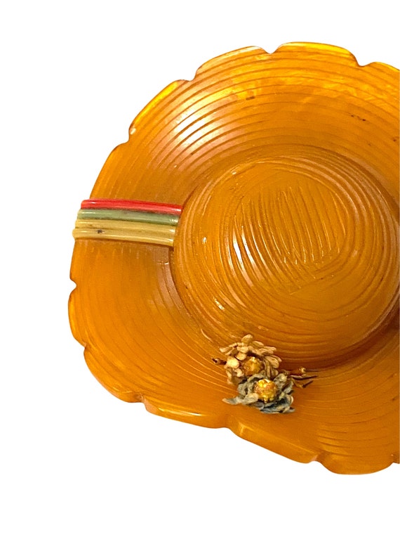 BAKELITE Sun Hat Brooch Large Art Deco 1930s - image 2