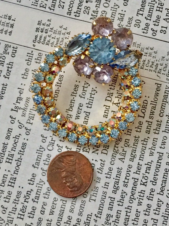 Vintage Brooch Blue Rhinestone 1950s - image 2