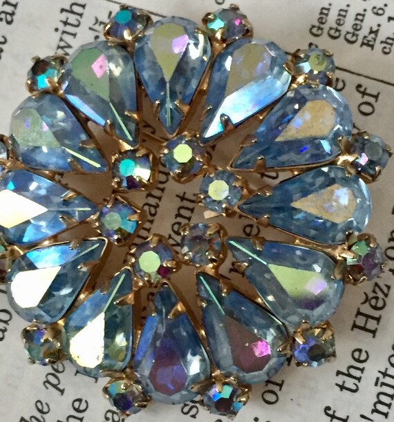 Vintage Brooch Blue Rhinestone 1950s - image 2