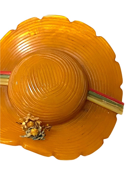 BAKELITE Sun Hat Brooch Large Art Deco 1930s - image 3