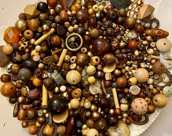 HUGE 1 pound 11 0z Destash Bead Mix Vintage Glass Plastic Rhinestone Metal Brown Tan Natural Neutral Inspiration Altered art diy