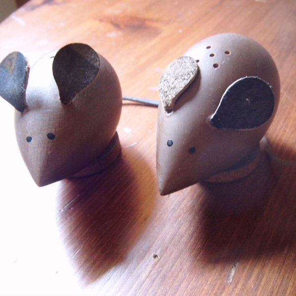 Vintage MID century danish wood mice salt and pepper shakers