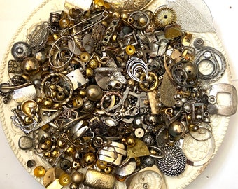 HUGE 2 POUNDS METAL Bead Findings Lot Silver Gold Tone