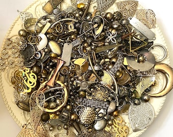 HUGE 2 POUNDS METAL Bead Findings Lot Silver Gold Tone