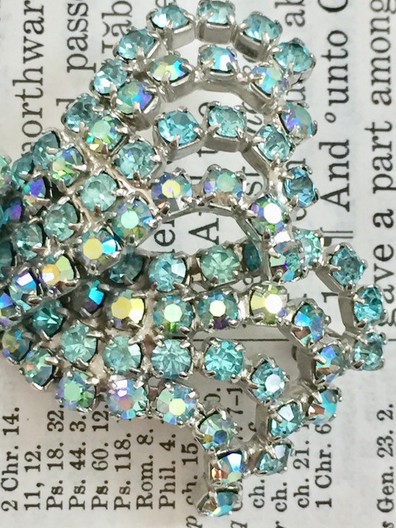 Vintage Brooch Blue Rhinestone 1950s - image 7