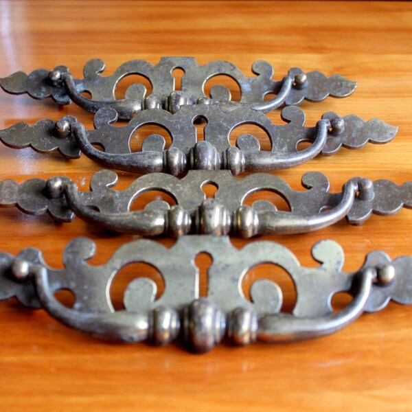 Vintage Brass Drawer Pulls Handles Set of 4 Large Keyhole Hardware