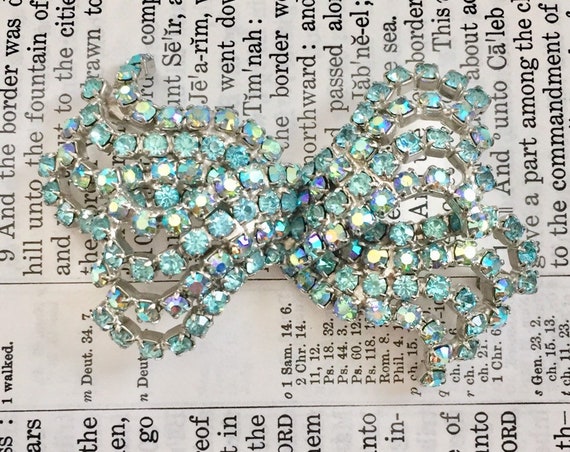 Vintage Brooch Blue Rhinestone 1950s - image 2