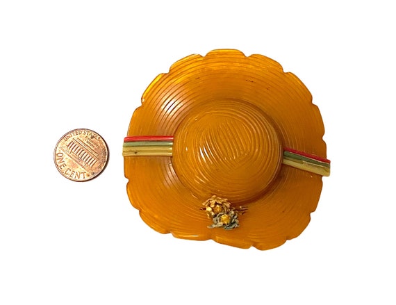 BAKELITE Sun Hat Brooch Large Art Deco 1930s - image 4