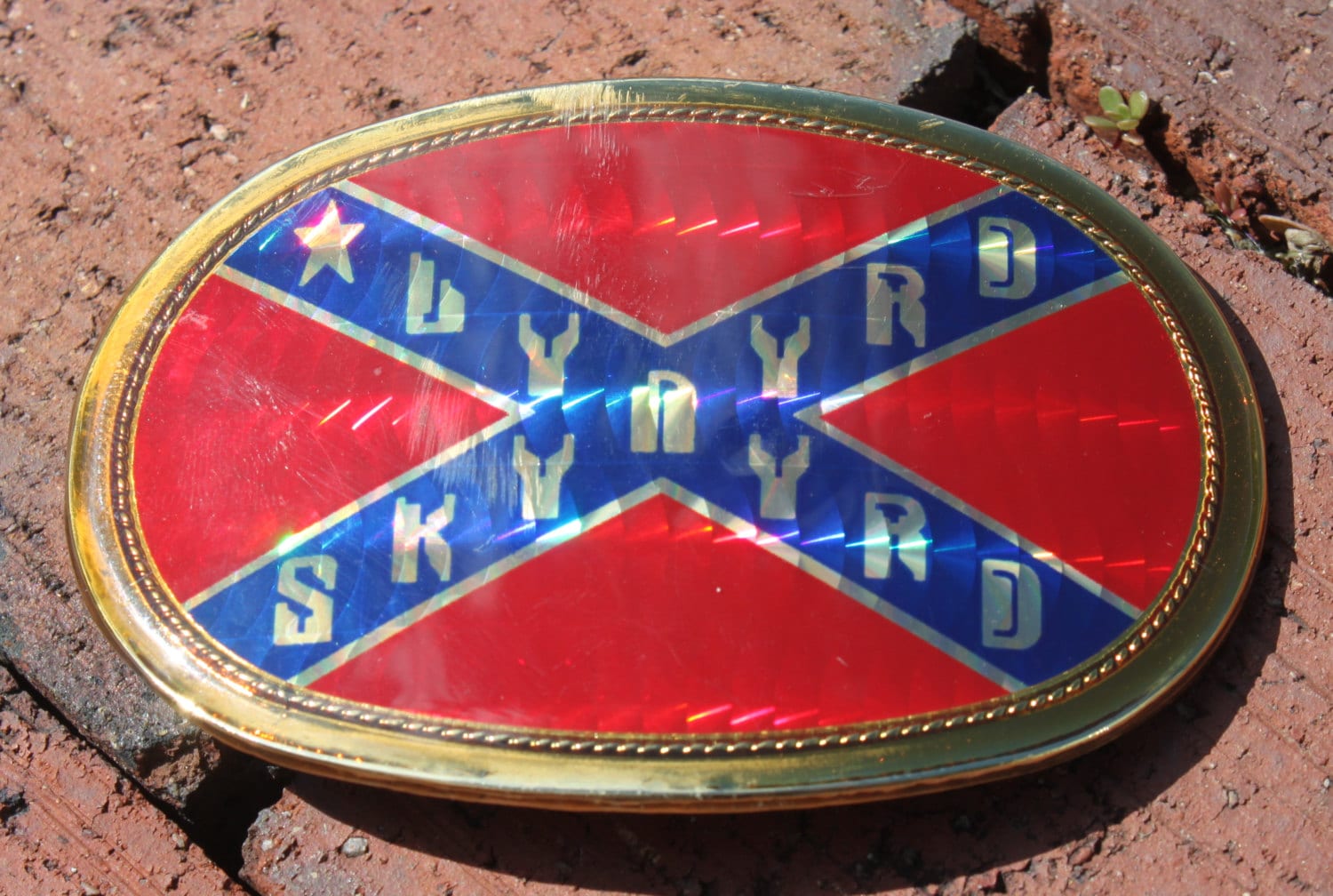 80s Rebel Confederate Flag Civil War Belt & Buckle 34 Vintage Western Rebel Flag Belt Buckle | Lazer Designs main image 4
