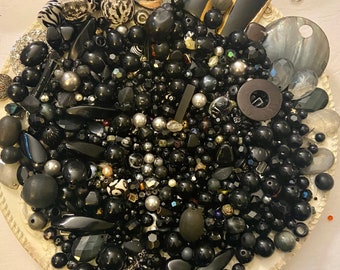 HUGE 2 pounds Bead Mix Destash Lot Findings Black Glass Stone Rhinestone