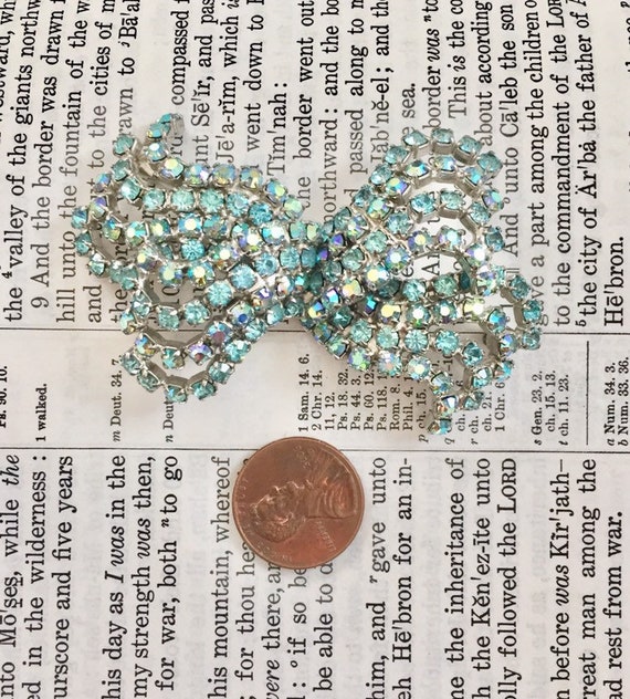 Vintage Brooch Blue Rhinestone 1950s - image 5