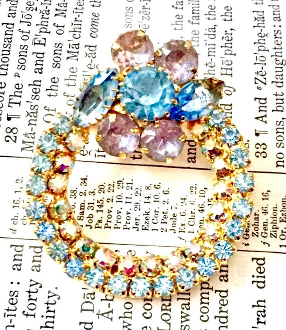 Vintage Brooch Blue Rhinestone 1950s - image 1