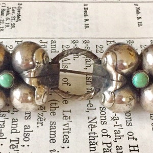 Antique Mexican Turquoise Sterling Silver Brooch 1940s