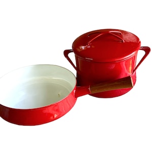Vintage Dansk Red Enamel Pot Pan Set